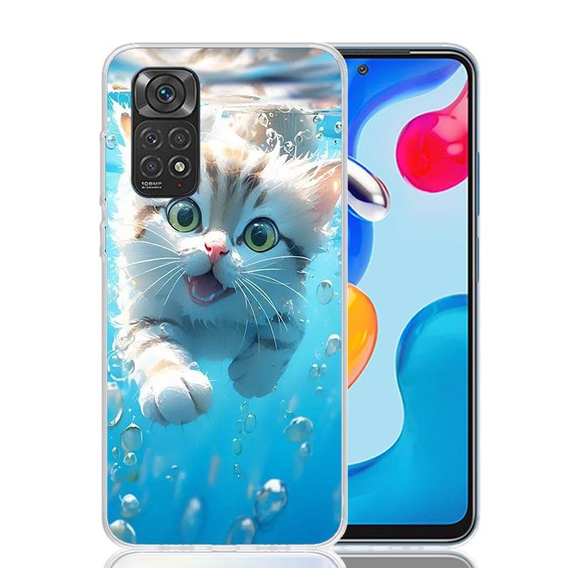 Cartoon Cute Cat Fish Aesthetic Phone Case For Xiaomi Redmi Note 14 13 12S 12 11S 11T 11E Pro Plus 10S 10 Art Customized Co