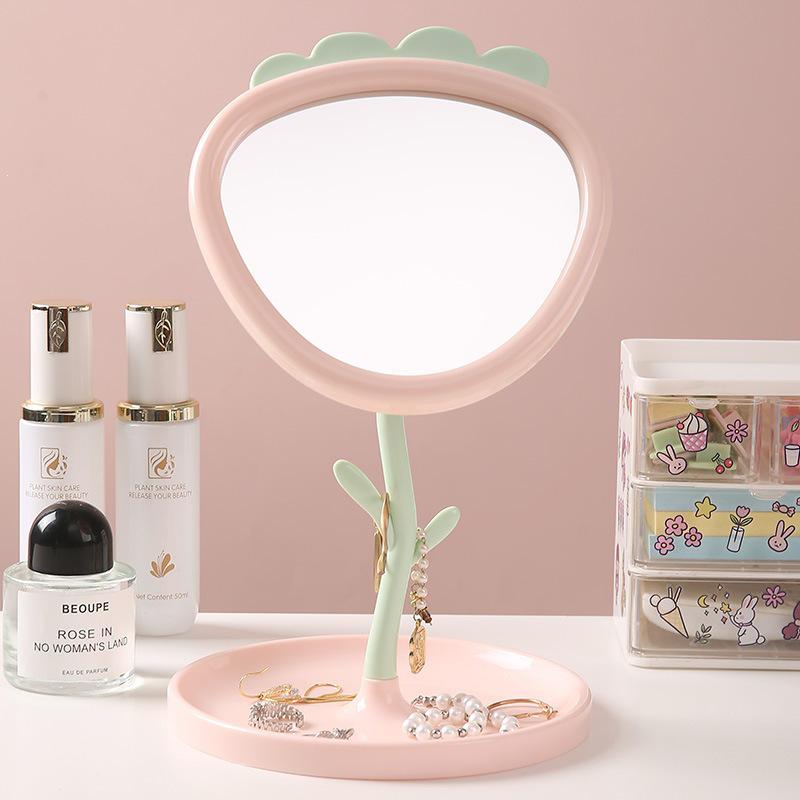 Portable Cute Desktop Makeup Mirror with Stand and Storage for Dorm or Home