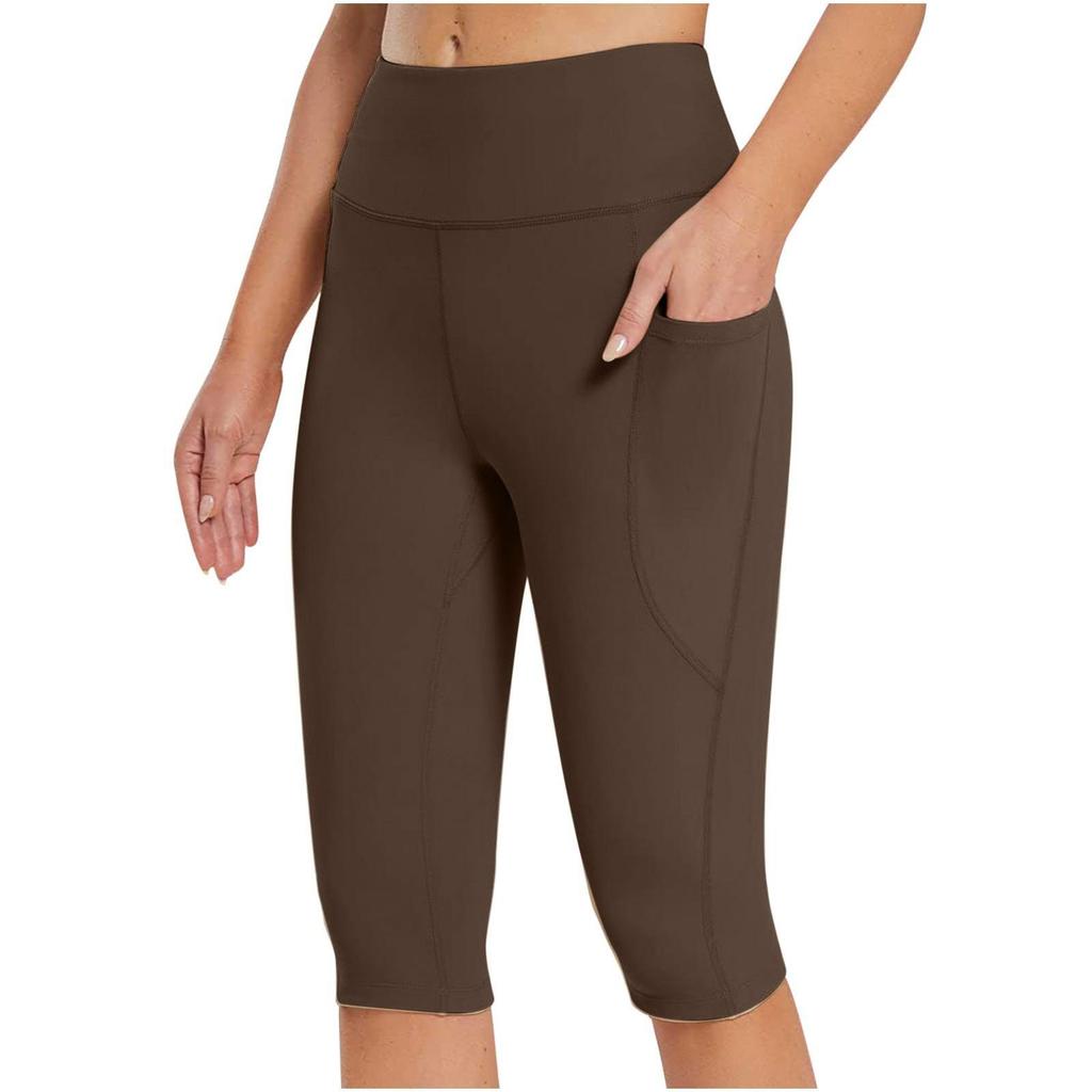 Pantaloncini con tasche da allenamento per motociclisti da yoga a vita alta da donna, leggings atletici