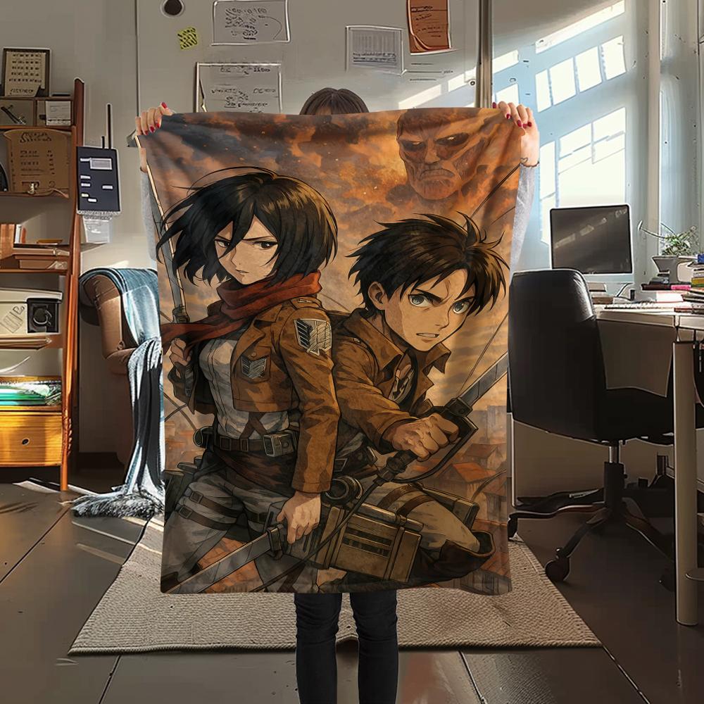 1PC Attack On Titan Print Flannel Blanket, High Quality All Seasons, Home Decor, Warmth and Comfort, Perfect for Christmas Gifts