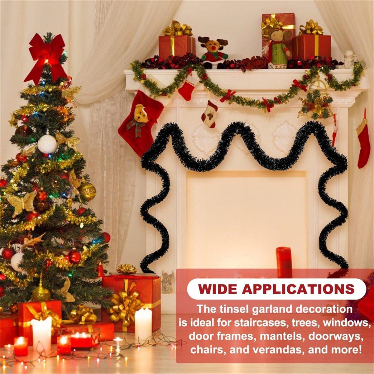 

BHBL 50 Feet Black Christmas Tinsel Garland, Foil Twist Banner Wall Hanging Tinsel Streamers Backdrop for Parade Floats чорний