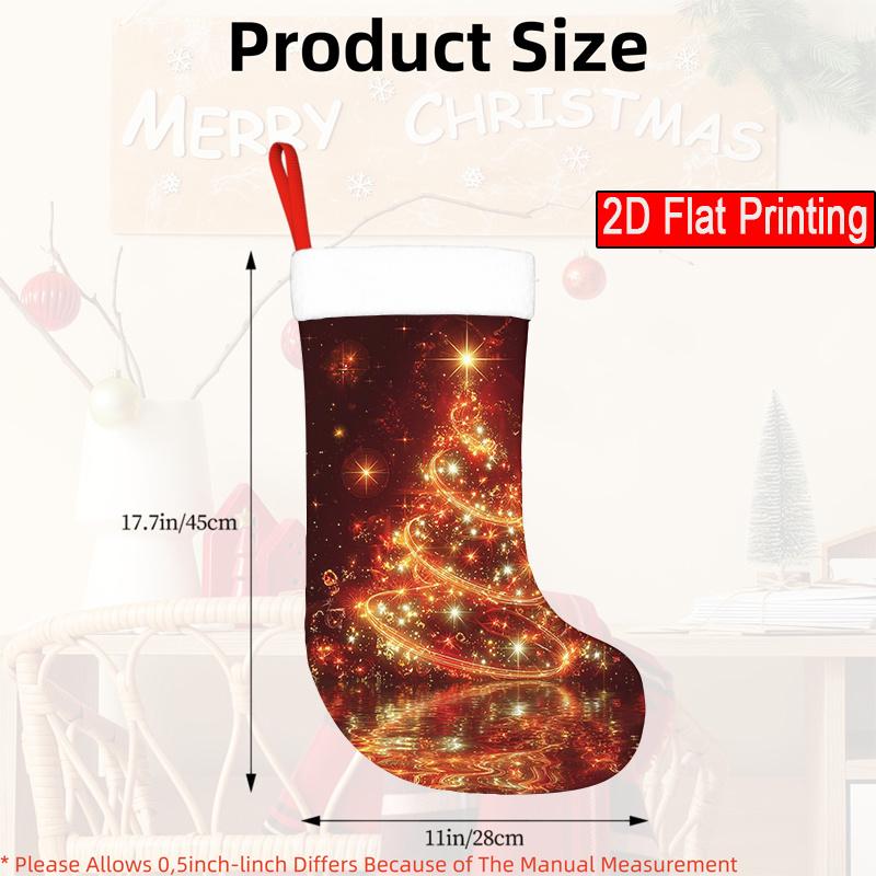 Christmas decoration fireplace hanging stocking2D Flat Red Christmas Tree Pattern - Christmas Stocking, Holida