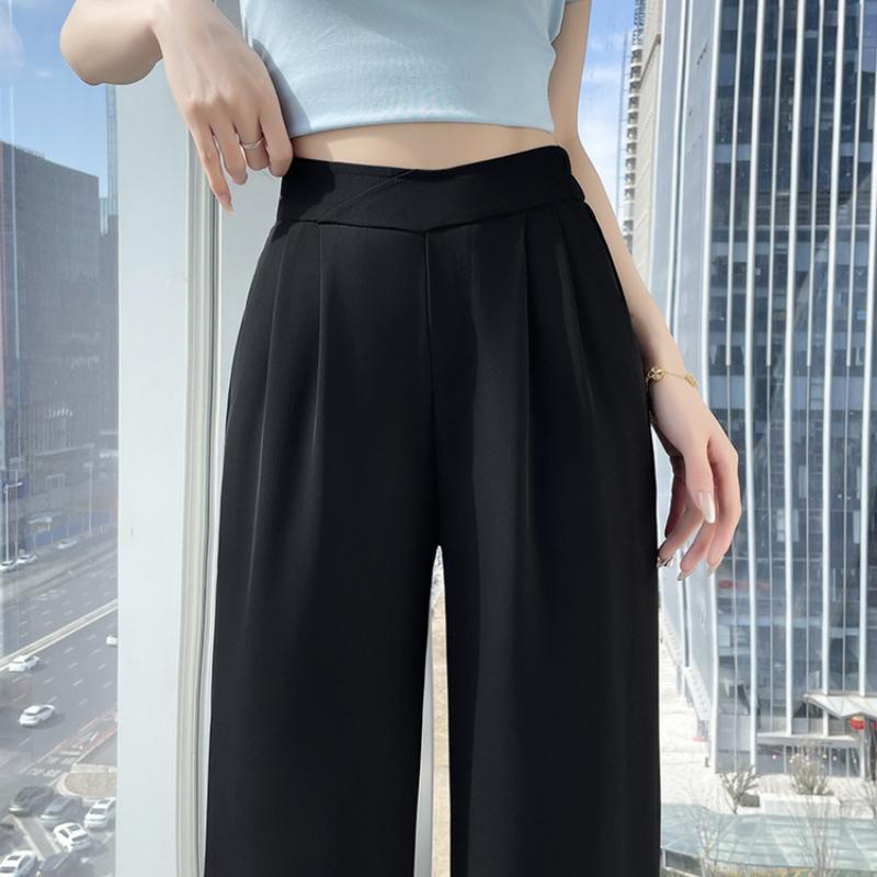 New Wide-Leg Pants for Women Spring Summer Black Draped Straight Pants Loose Casual Pants for Women