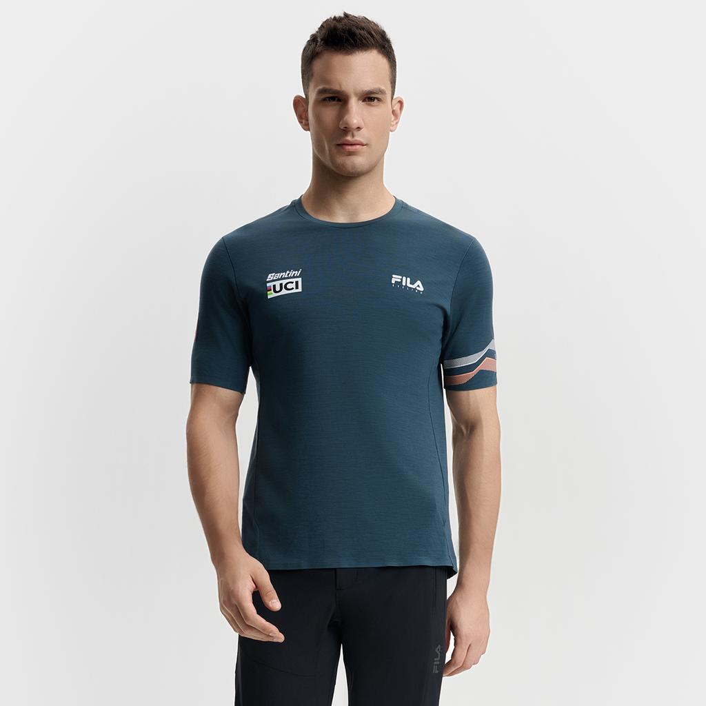 Fila Cycling Comfortable Sports Versatile Breathable Knitted Short Sleeve T-Shirt Men Tops Dark-Reef-Blue A11M518102F-DB