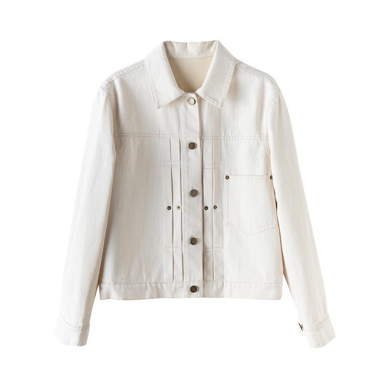 

Женская свободная белая джинсовая куртка Guangmei - Корейский стиль, Весна/Осень, Длинный рукав, Повседневная короткая куртка 2XL белый