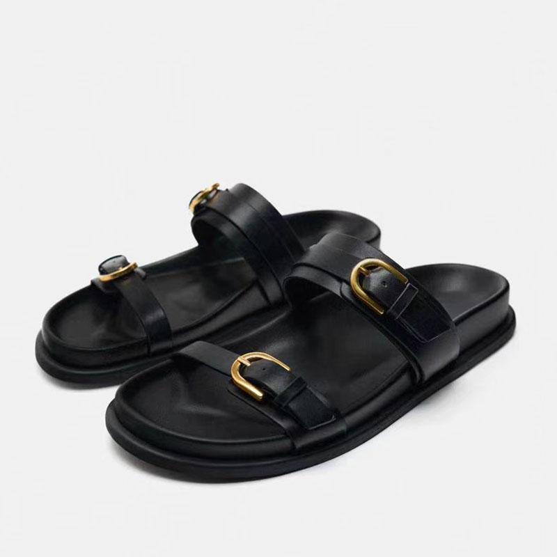 

Тапочки на плоской подошве, уличные сандалии с пряжками и ремешками, толстая подошва, женские шикарные туфли с круглым носком и открытым носком 39