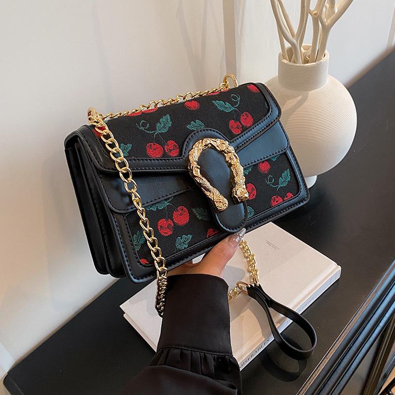 New fashion high-end cherry contrasting color Bacchus bag single shoulder crossbody trendy women's bag