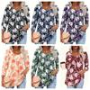 2026 Plus Size Floral Print Women's Three-Quarter Sleeve Shirt with Ruffles