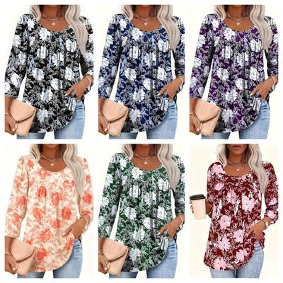 Chemise Imprimé Floral Manches Trois-Quarts pour Femmes Grande Taille avec Volants 2026