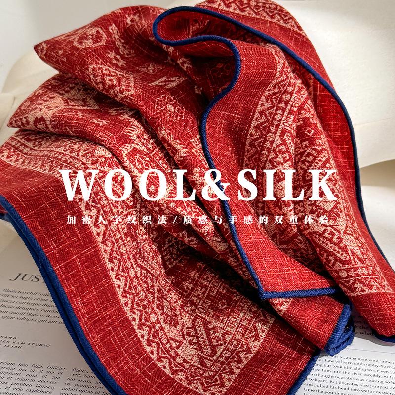 Fashion 70% Wool 30% Real Silk Scarf For Women Bandana Square Scarves Kerchief Elegant Summer Beach High Quality Hijab Foulard