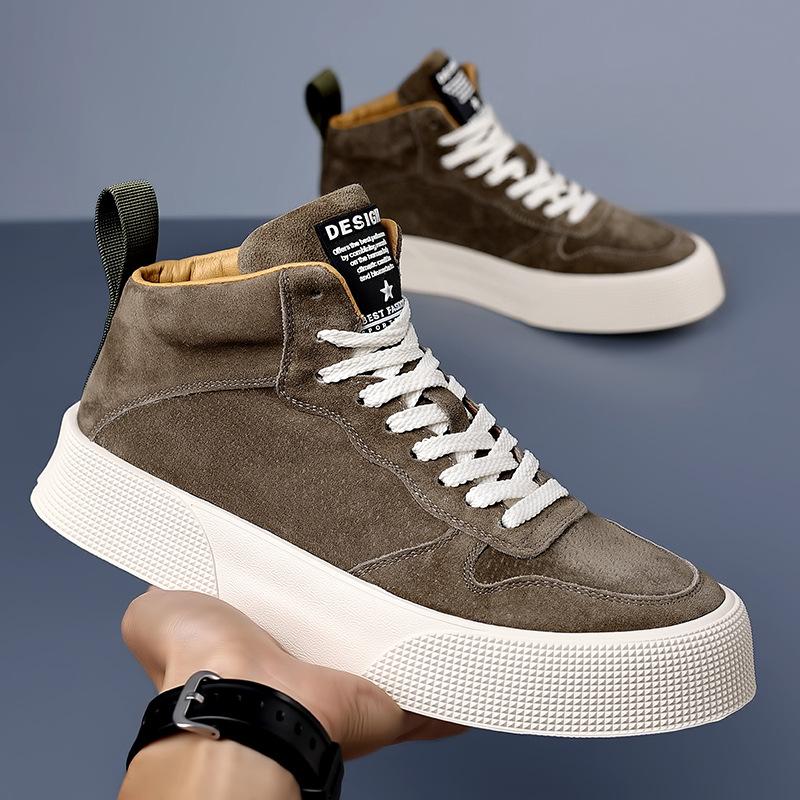 

High-top board shoes men s spring and autumn trend casual shoes leather niche matte tooling boots breathable thick-soled heightening Martin boots 44 темный кофе