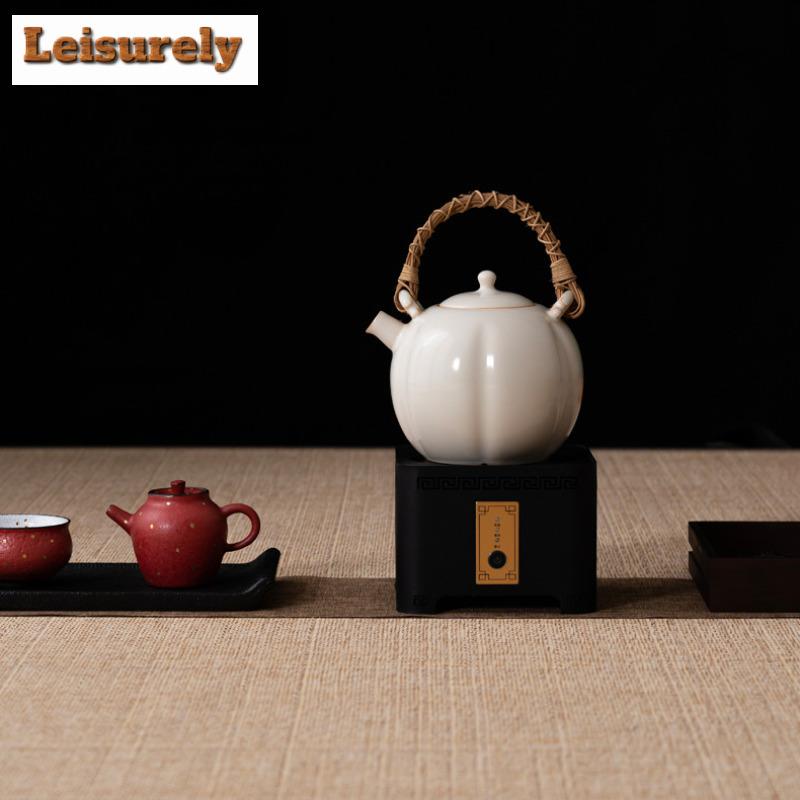 Retro Soda Glaze Ceramic Lifting Beam Pot Rough Pottery Water Kettle Electric Stove Charcoal Boiling Water Pumpkin Pot Teaware