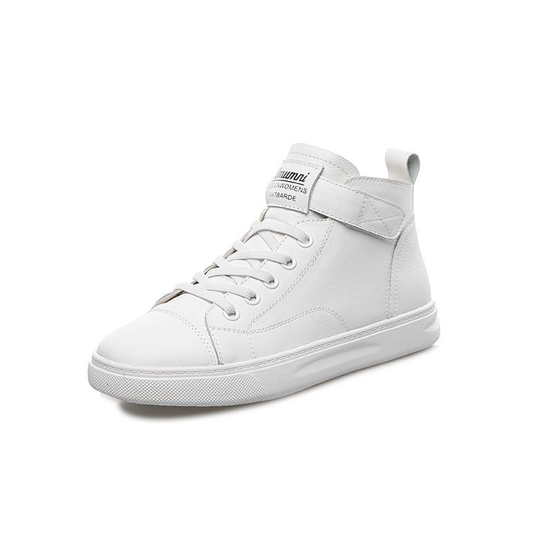 Genuine Leather High-Top White Women's Sneakers - 2025 Spring Collection