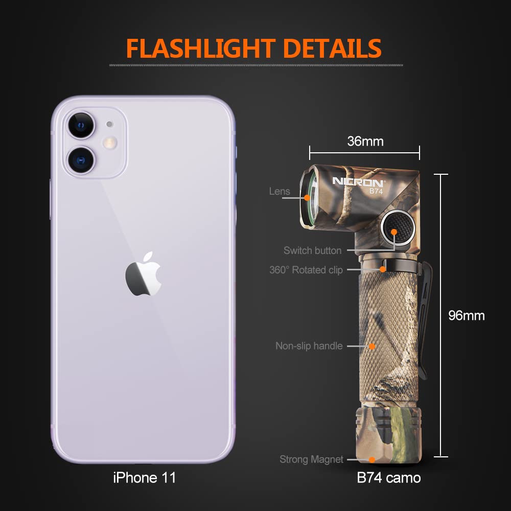 NICRON LED Handlampe L-Form L-Form Schwenkkopf mit Clip Magnetische Brustleuchte Klein Freihändig Kompakt Tragbar Outdoor Wartung Inspektion Arbeit