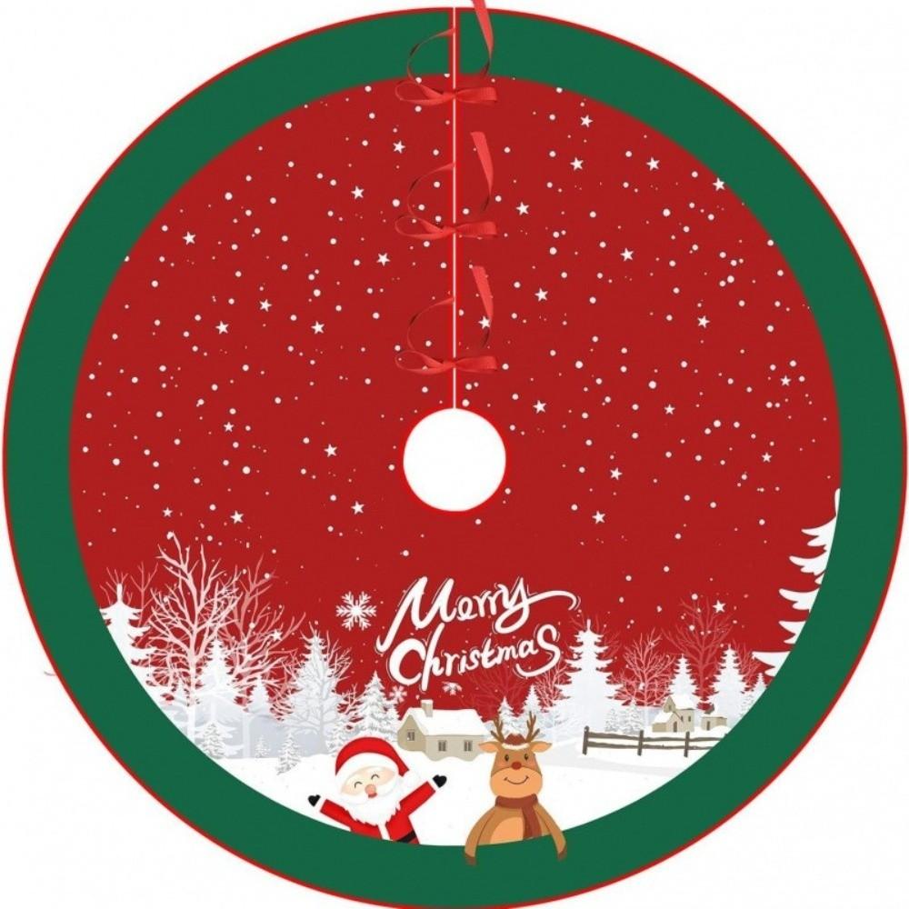 Flannel Xmas Tree Skirt Collar Santa Claus Snowflakes Xmas Decorative Tree Mat