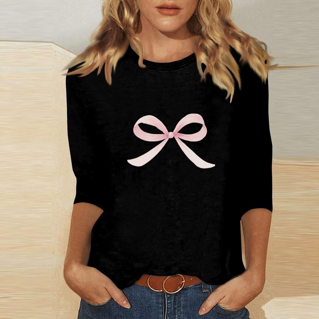 Women's O-neck 3/4 Sleeve Print Top