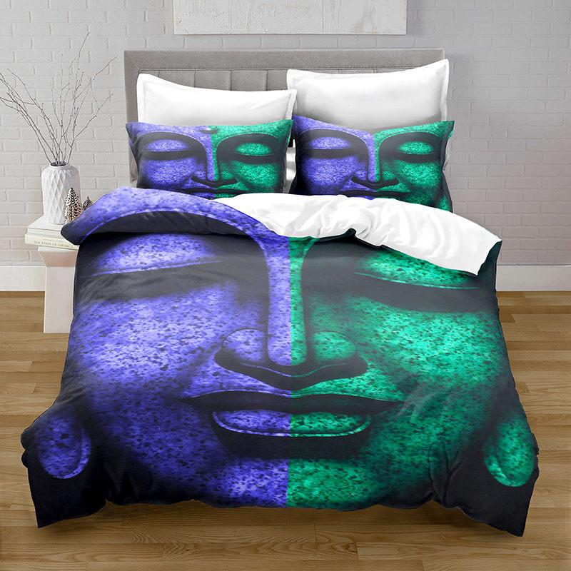 Gold Buddha Duvet Cover Set, Asian Religions Culture Bedding Set, Buddhist Themed Duvet Cover For Buddhist Believer