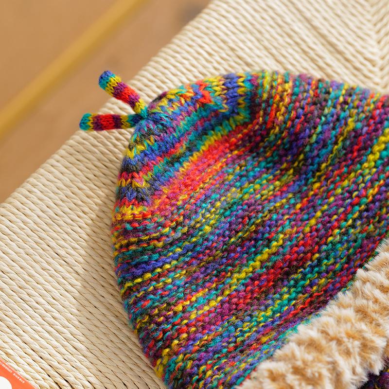 Versatile Style Hat Colorful Comfortable Warm Drawstring Knitted  Hatscaps