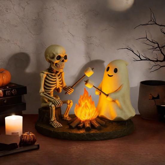 Skeleton Ghost Bonfire Night Lamp Halloween Roasting Marshmallow Ghost Statue Fake Campfire