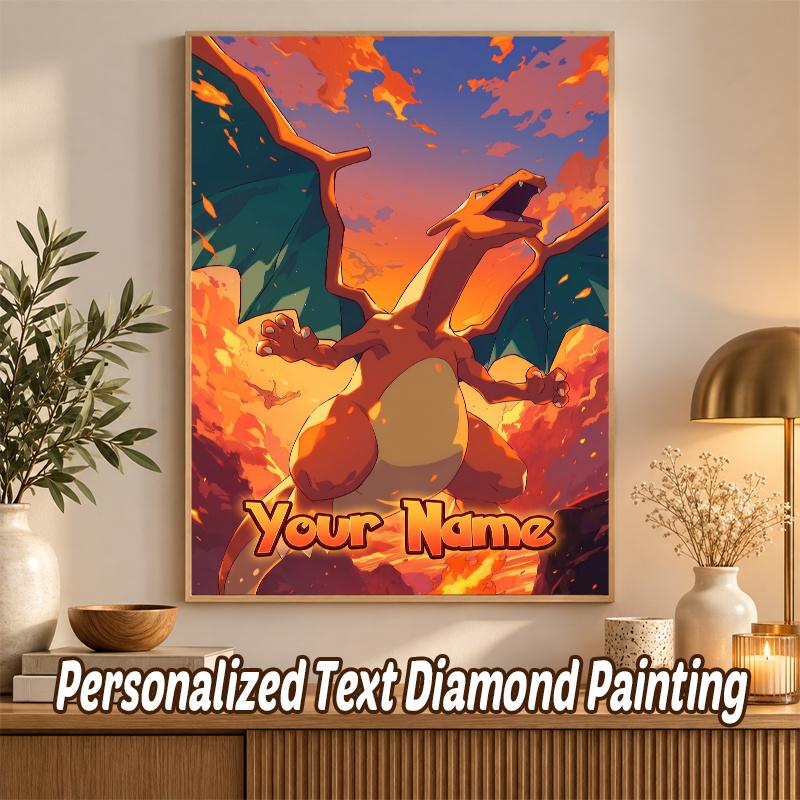 Charizard Custom Name Diamond Painting Personalized 5D Full Drill DIY Diamond Art Home Decor