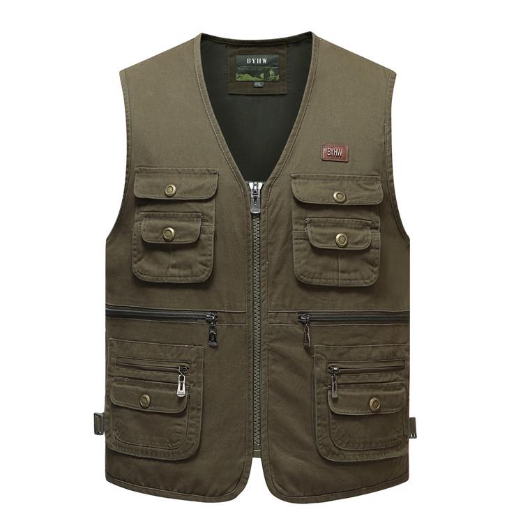 Vestă Militară Verde cu Buzunare Multiple fără Mâneci - Top Casual cu Fermoar Mărimi Mari pentru Toate Sezoanele