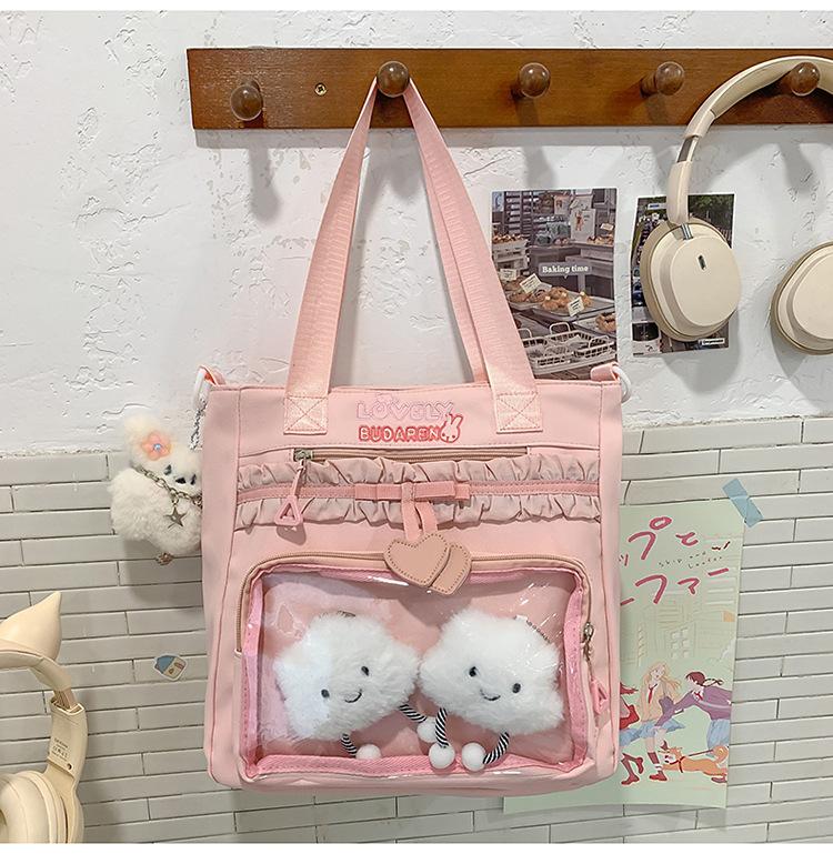 Schoolbag New Ins High Value Korean College Style Primary and Secondary School Students Two-piece Backpack Ballet Style Lace Make-up Bag