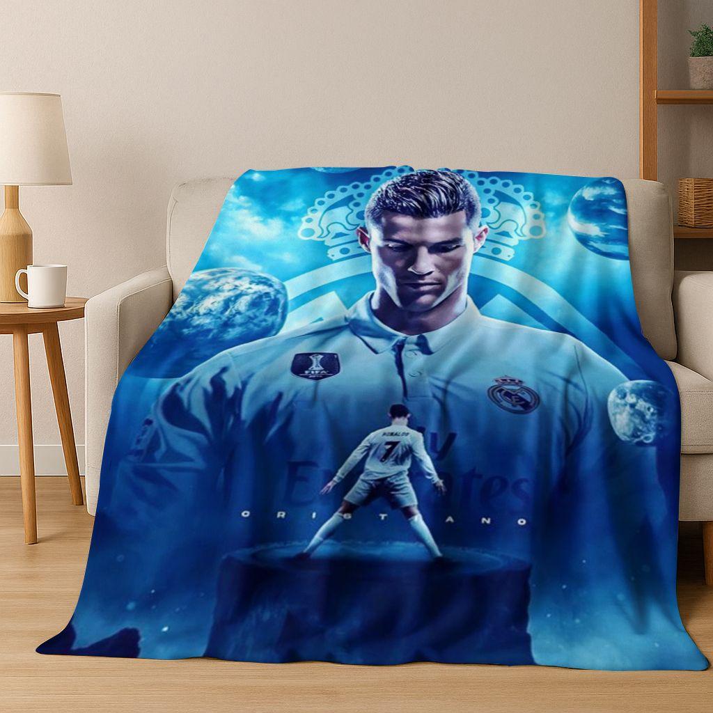 3D Goat Football Star R-Ronaldo Cartoon Art Flannel Blanket,Cozy Soft Throw Blanket for Home Bedroom Bed Sofa Picnic Cover Kid