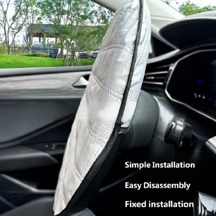 Parked Car Steering Wheel Cover, Soft Quilted Sun Cover, Foldable 43 cm Accessory for Daily Drivers in Warm Weather