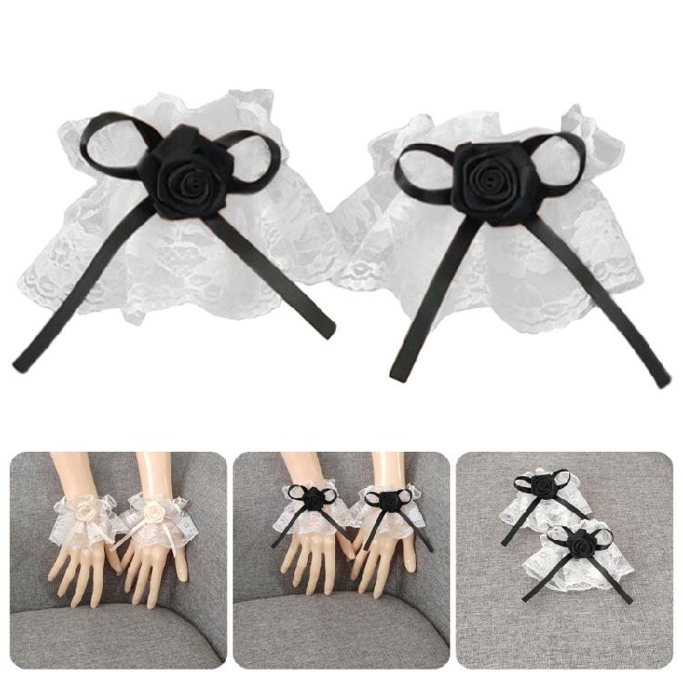 Elegant Ribbon Lace Wrist Cuff False Sleeves Bowknot Jabot Costume Accessory Ribbon Ruffled Brim Crosses Wristband