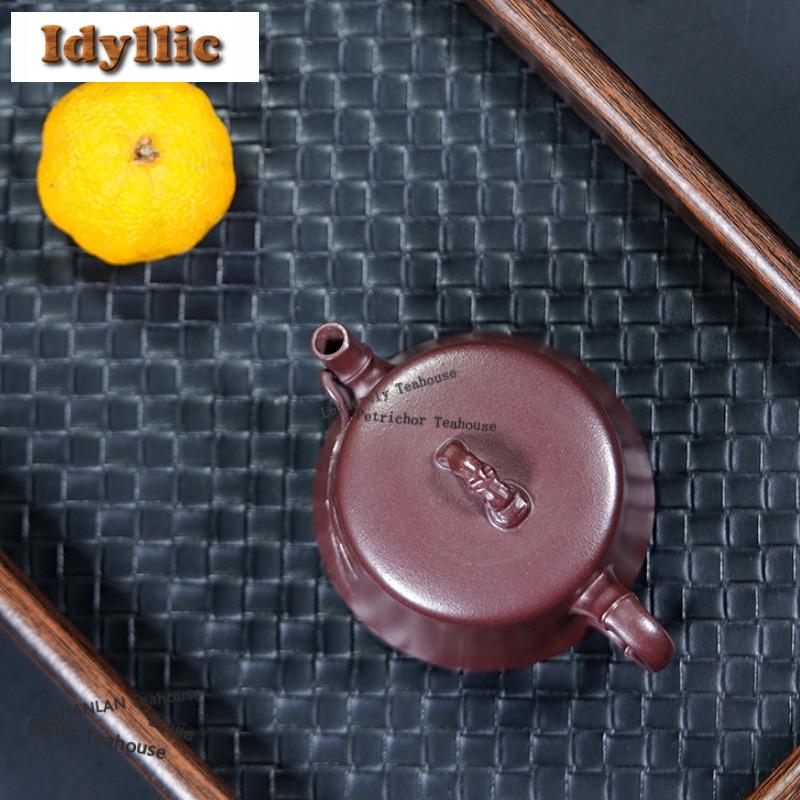 120ml Eleganta Yixing Lila Lerkannor Mästare Handgjorda Bambubladskanna Rå Malm Lila Lera Vattenkokare Kinesisk Zisha Teservis Hantverk
