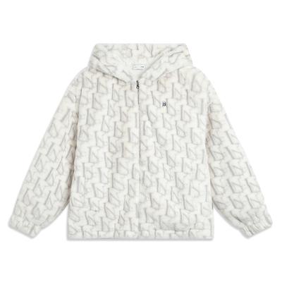 Full Print Zipper Hooded Casual Loose Plush Jacket Women Outerwear AFDVE66-4