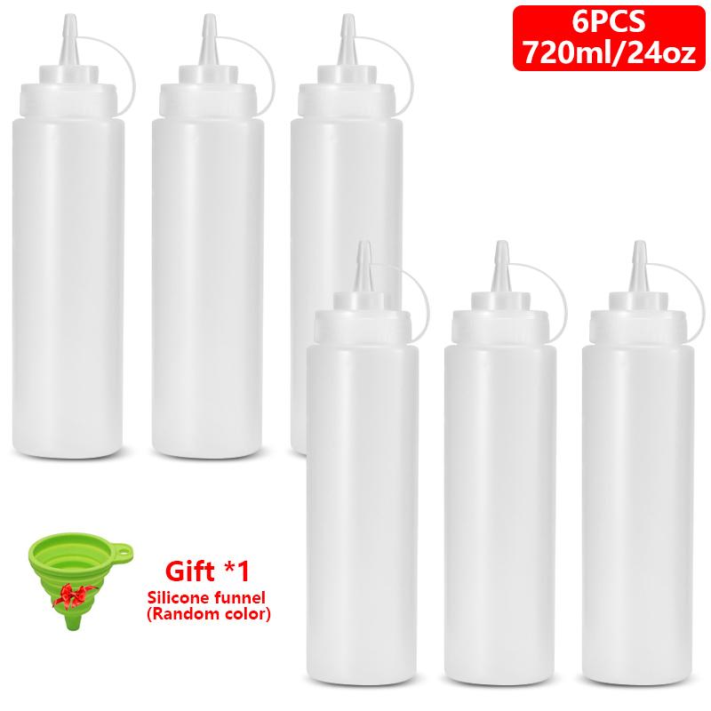 1/2/4/6 Stück Gewürz-Quetschflaschen mit Kappen, Kunststoff-Quetschspender mit Messangaben für Ketchup, BBQ, Saucen, Sirup