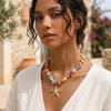 European & American Starfish Lobster Beaded Ocean Necklace - Summer Resort Style Women's Fashion, Stainless Steel & Resin Design