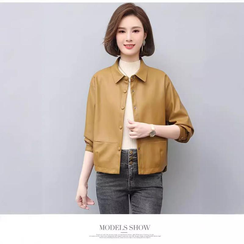 Women's Leather Jacket Spring and Autumn Korean Style PU Leather Jacket Loose Short Motorcycle Leather Jacket