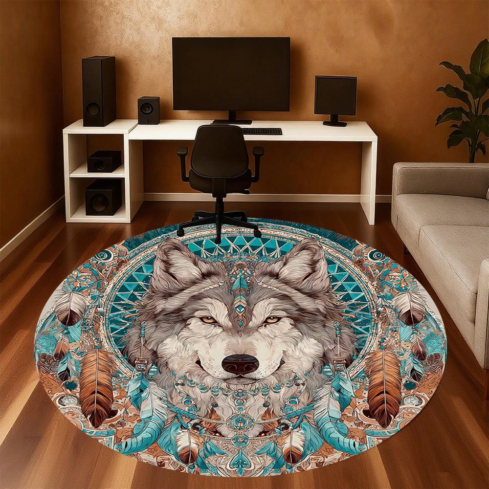 1PC wolf feathers Office Round Area Rug, Under Office Chairs Bedroom Living Room Home Decor, Carpet for Office -1110129