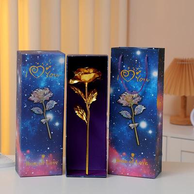 Ramo Luminoso de Rosa de Lámina de Oro 24K: Flores Artificiales Preservadas para San Valentín, Día de la Madre y Cumpleaños