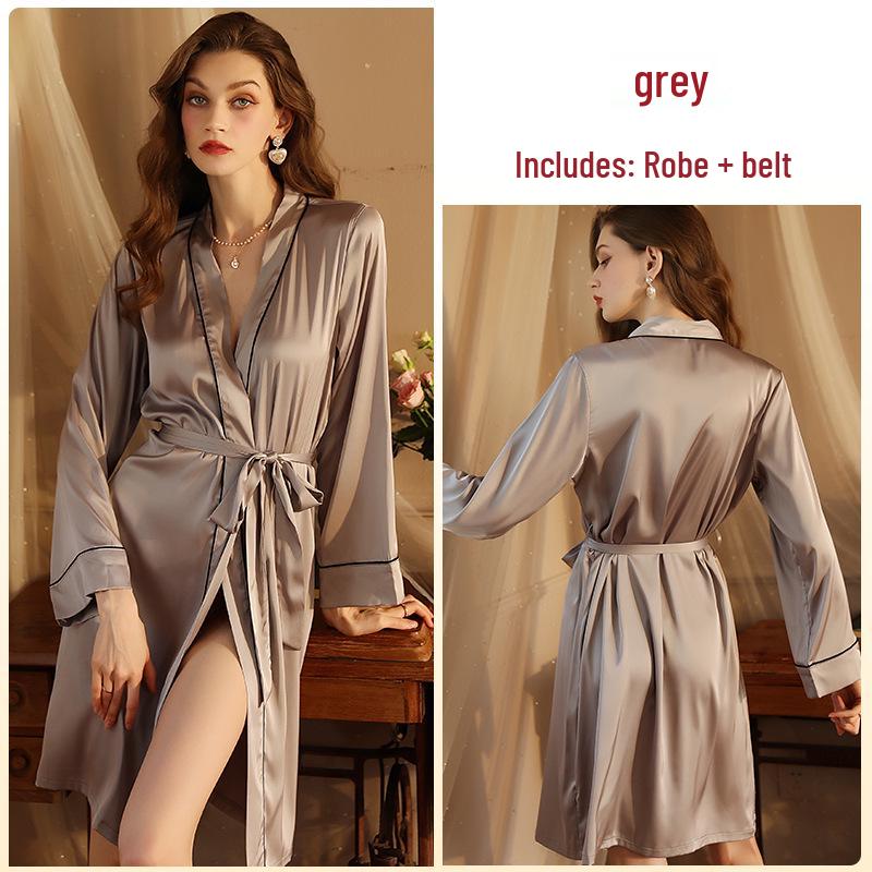 Summer Women's Luxury Silk-Like Cardigan Robe & Pajamas Set