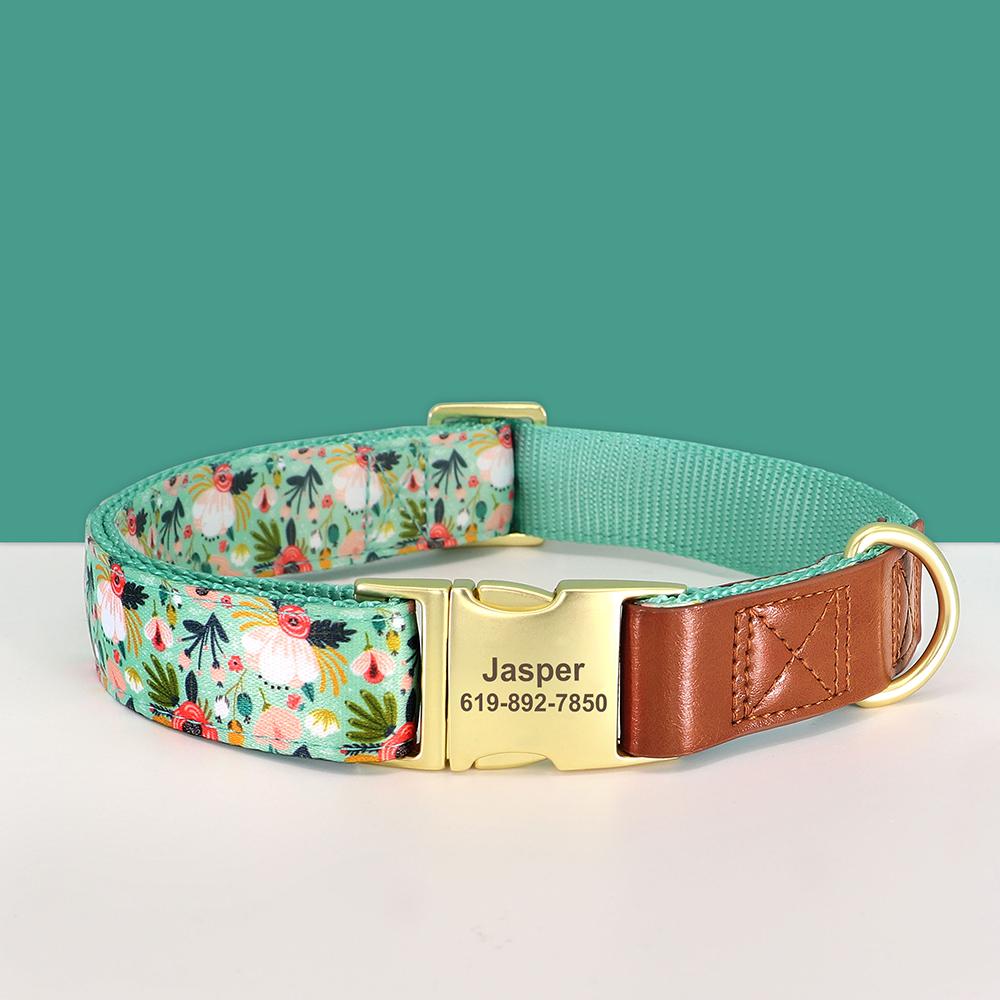 Personalisierte Nylon-Hundeleine Bedruckte Hundeleinen Kostenlose Individuelle Haustier-ID-Halskette Verstellbar für Kleine Mittlere Große Hunde Pitbull Mops