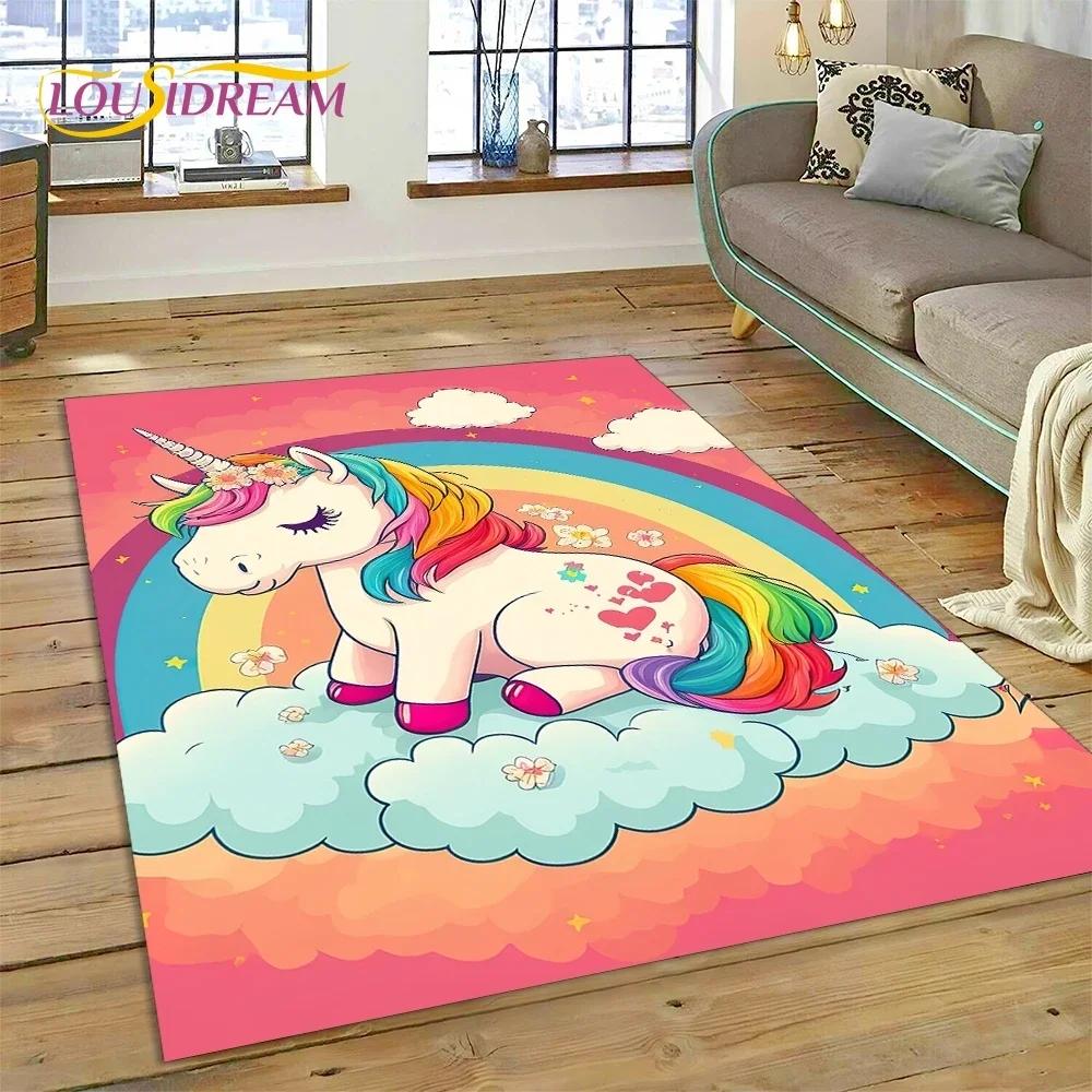 3D Cute Dream Unicorn Cartoon Girl Carpet Rug for Bedroom Living Room Home Sofa Decoration,Children Game Large Decor Floor Mat