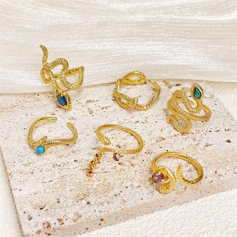 Year Of The Snake, Snake-Shaped Gold Open Ring, Personalized Retro Diamond-Set, Medium And Ancient Style, High-End Sense, Light Luxury, Niche