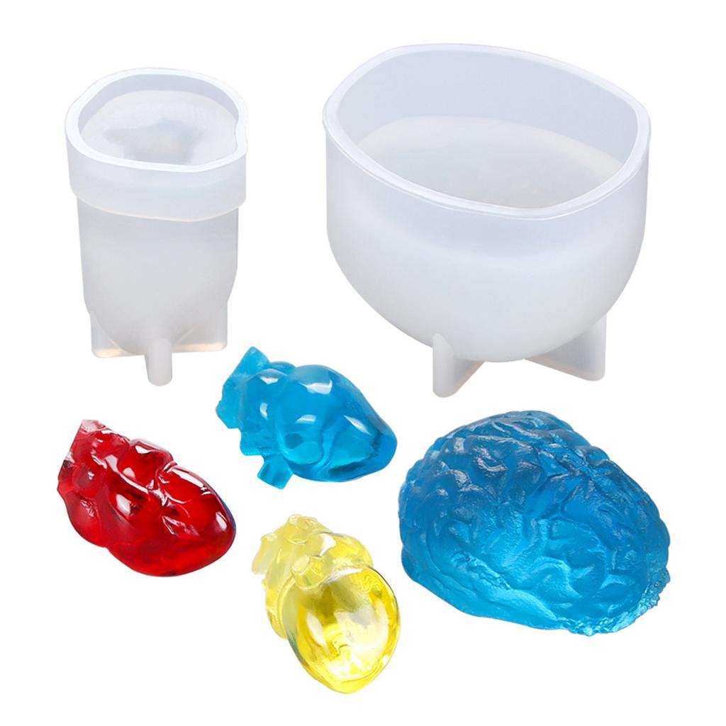 Multifunctional Halloween Heart and Brain Silicone Molds Resin Kitchen Baking Tool DIY Art Simulation Human Organ Moulds
