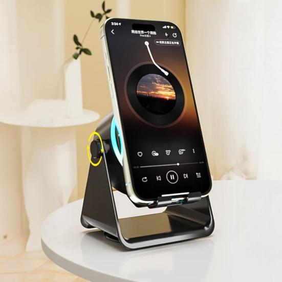 Wireless Induction Speaker with Adjustable Cell Phone Stand Stereo Sound Colorful Light 800mAh Rechargeable 5-in-1 Bluetooth-compatible Speaker