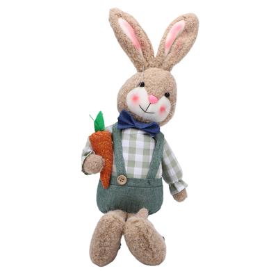 Plush Bunny Desktop Decoration Retro Rustic Style Handmade Easter Bunny Doll with Long Legs Shapable Ears for Table