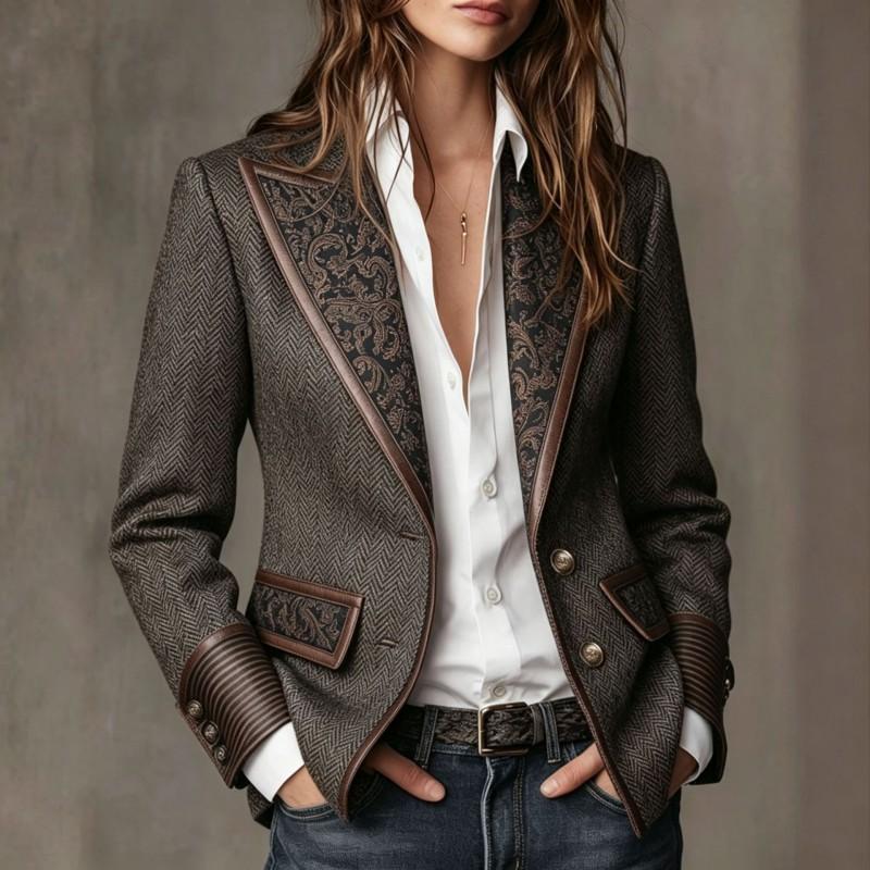French Vintage Contrast Color Blazer Collar Wool Coat Elegant Thick Winter Womens Outerwear