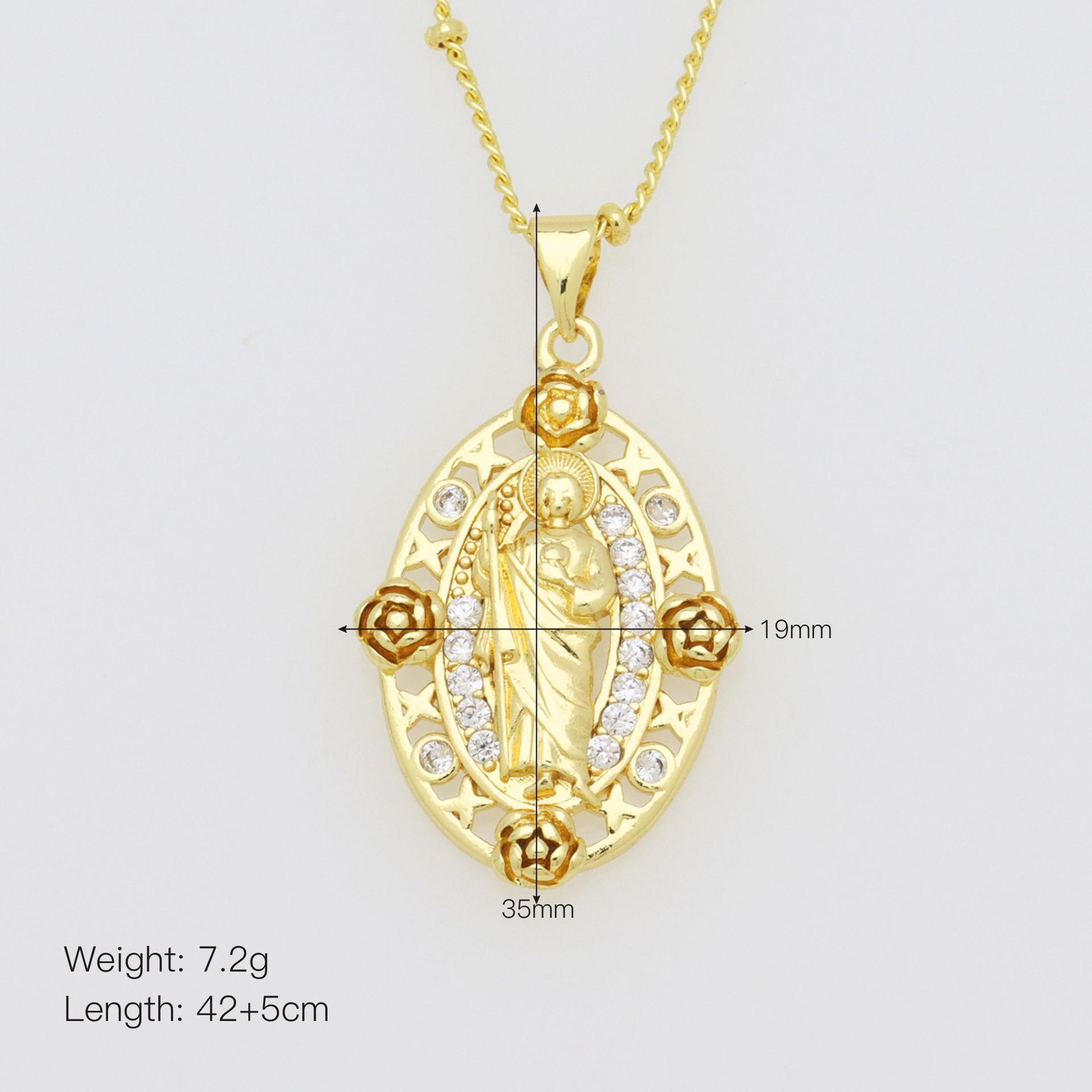 

Personality Light Luxury High Sense Virgin Mary Inlaid Zircon Copper Gold-Plated Necklace Side Clip Bead Chain