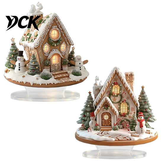 Christmas Tabletop Decorations Acrylic Table Decor, Gingerbread House Tree Ornaments, Cute Winter Accents Waterproof Holiday Desktop for Living