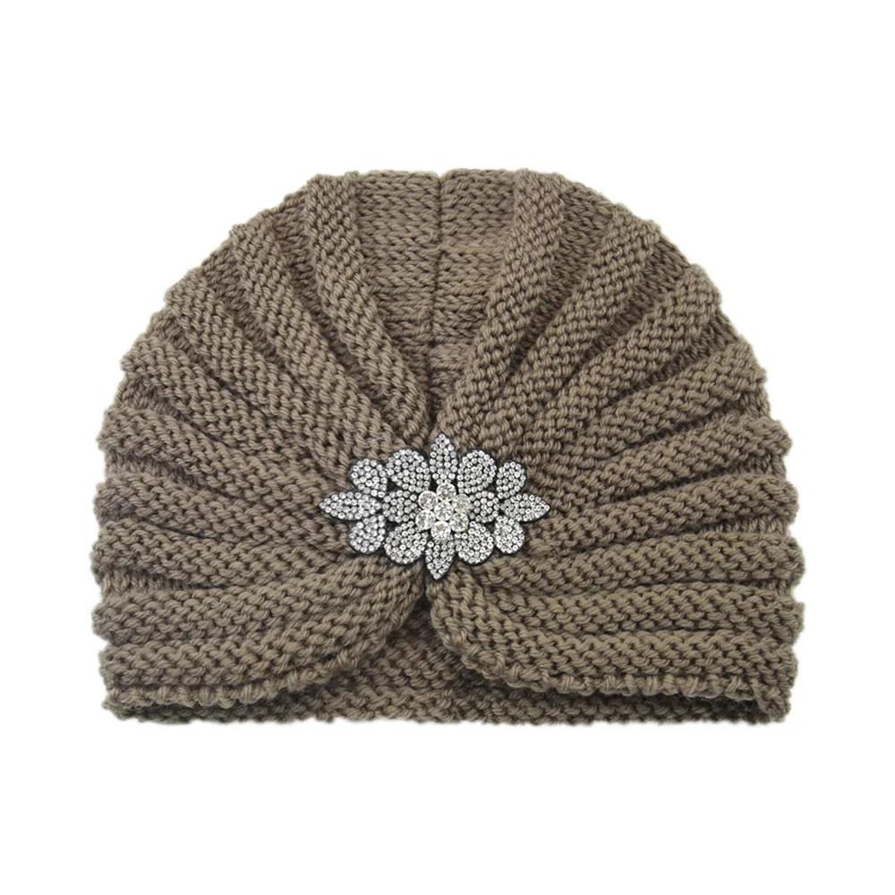 Diamond Knitted Turban Hat Bonnet Cross Wrapped Hat Muslim Bohemia Warm Turbante Cap for Women Winter Autumn Hair Accessories