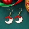 Cute Santa Claus Shape Drop Earrings Gold Tone Hook Red White Colored Design Christmas Jewelry Gift for Women Holiday Party