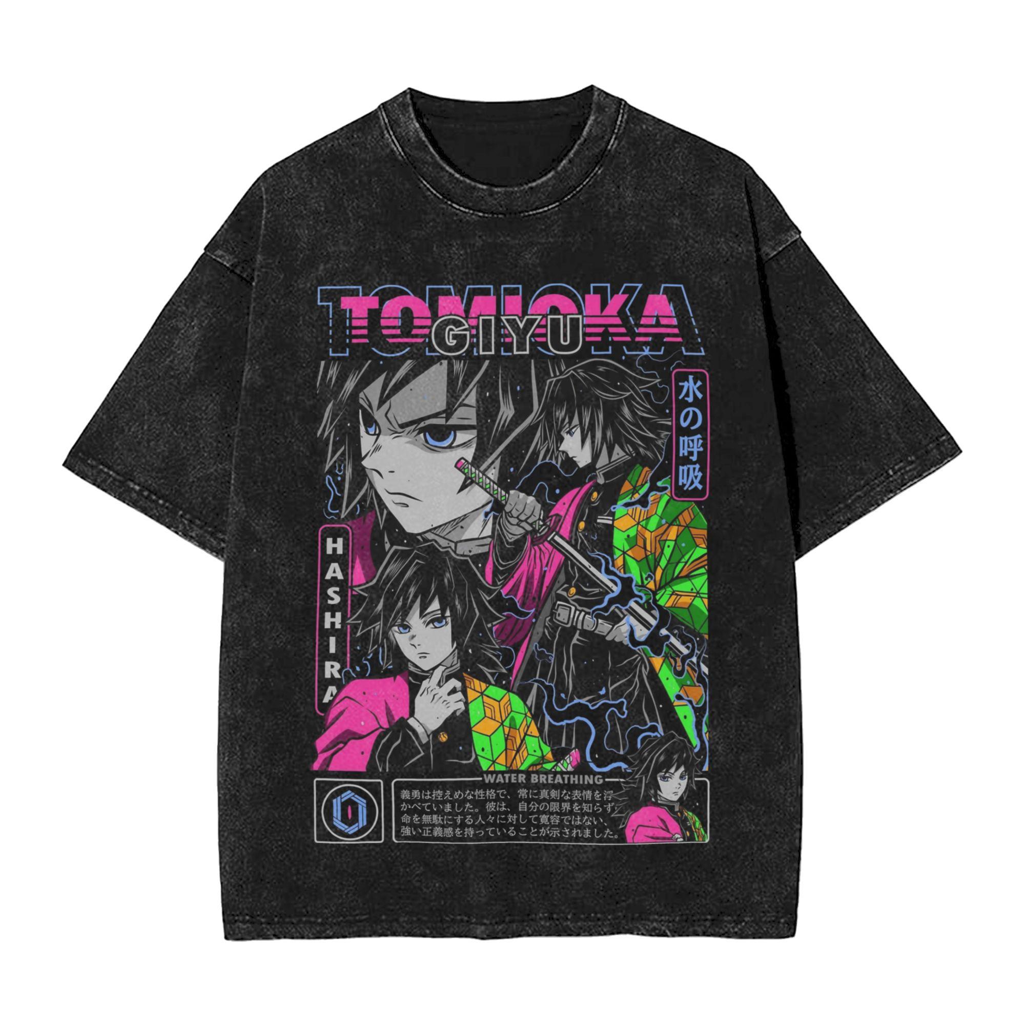 

Washed T Shirt Tomioka Giyu Anime Hip Hop Retro TShirt Oversize Demons Slayers Streetwear Graphic Printed Tops Tees Unisex Women S