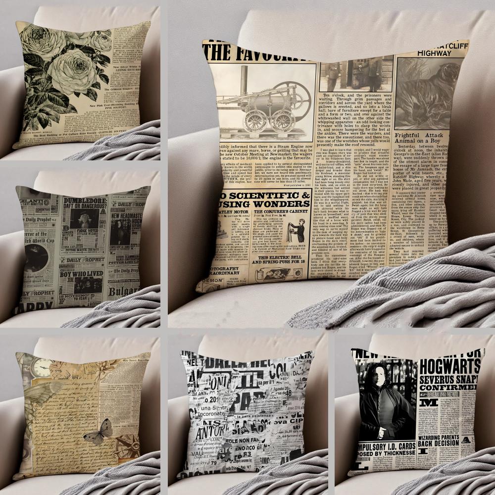 Vintage Newspaper Pillow Retro Personality Cushion Cover Throw Pillow Cover Hidden Button Durable Polyester Chair Cushion